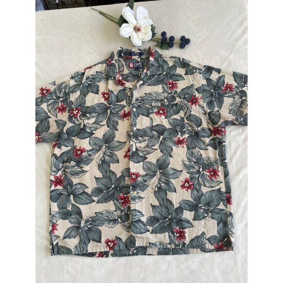 Chaps Ralph Lauren XL Hawaiian Shirt Tropical Floral Print Cotton Short sleeve - Picture 1 of 8